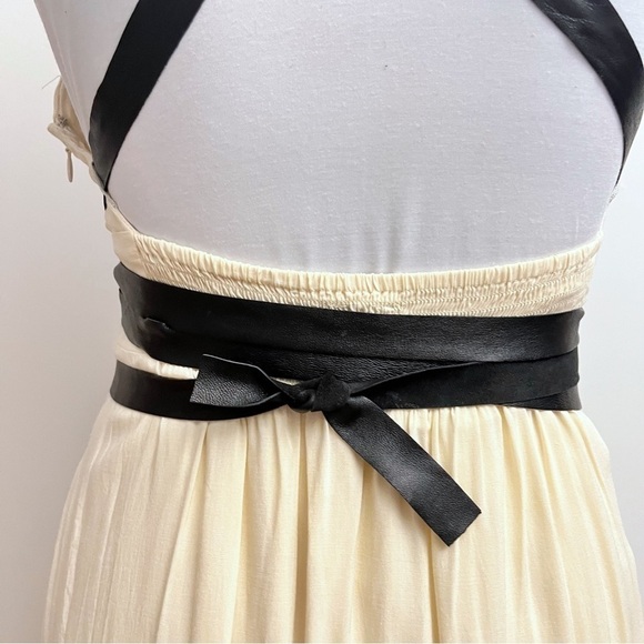 Twelfth Street Edgy Boho Leather Strappy Embroidered cream Cascading Maxi Dress - Picture 12 of 14